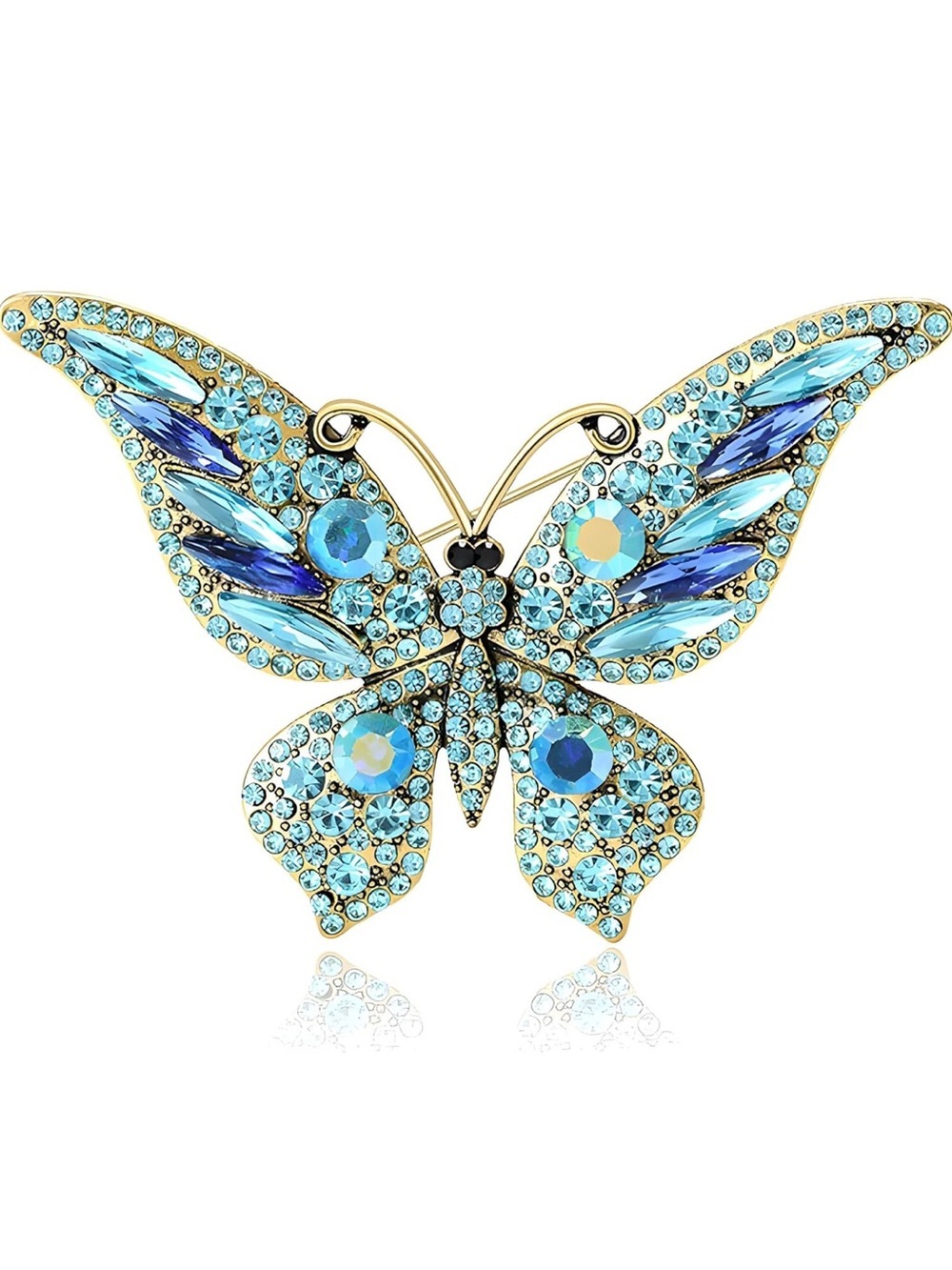Gold And Blue Crystal Butterfly Brooch